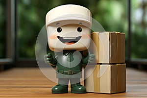 toy delivery man with parcel boxes. delivery service, logistics, shipping