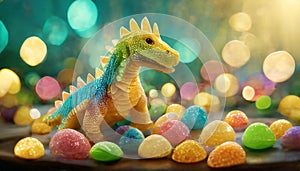 toy dinosaur with an effective bokeh and colorful background