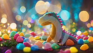 toy dinosaur with an effective bokeh and colorful background