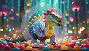 toy dinosaur with an effective bokeh and colorful background