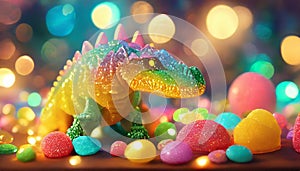 toy dinosaur with an effective bokeh and colorful background