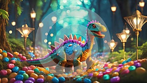 toy dinosaur with an effective bokeh and colorful background