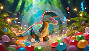 toy dinosaur with an effective bokeh and colorful background