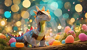 toy dinosaur with an effective bokeh and colorful background