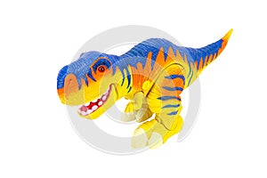 A toy dinosaur. On a white background, isolated