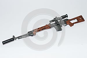 Toy figure gun Model svd miniature realitic white background photo