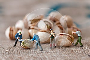 Toy figures of lumbermen with a peanut