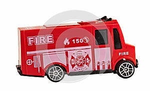 Toy fire truck, isolated on blank background