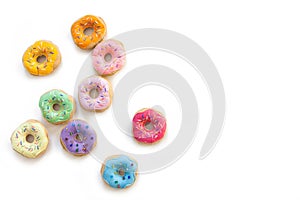 Toy food for children`s games. Hand-made donuts made of fabric,