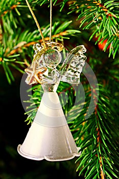 Toy glass angel decoration on the xmas tree