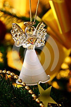 Toy glass angel decoration on the xmas tree