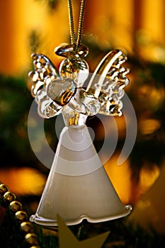 Toy glass angel decoration on the xmas tree