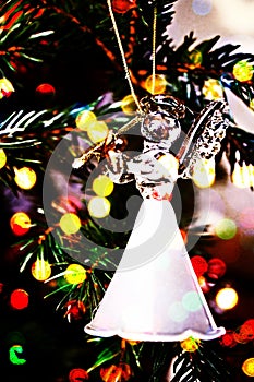 Toy glass angel decoration on the xmas tree