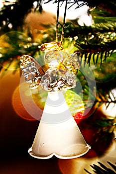 Toy glass angel decoration on the xmas tree