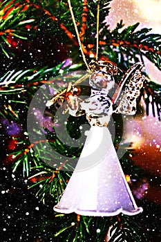 Toy glass angel decoration on the xmas tree