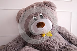Toy grey teddy bear close-up