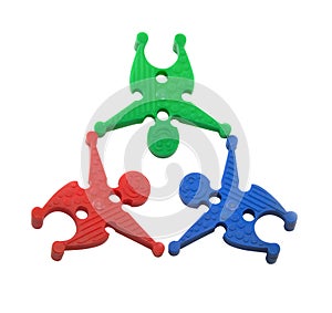 Toy group of people in a circle, in cooperation concept with clipping path.