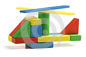 Toy helicopter, multicolor wooden blocks air transport