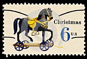 Toy horse on wheels Christmas Stamp