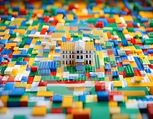 Toy House Constructed With Lego Blocks. Generative AI