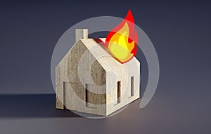 Toy house with fire symbol