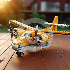 Toy Lego Propeller Plane: Yellow Airplane Made From Lego Bricks