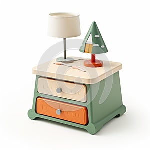 Toy-like Proportions: Little Nightstand With Tree And Lamps