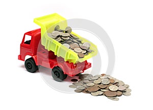 Toy lorry with coins