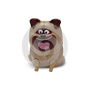 Toy made of plastic. Toy pug. The dog is isolated on a white background