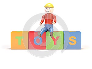 Toy man and cubes