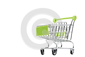 Toy metal shopping cart empty on white background isolate