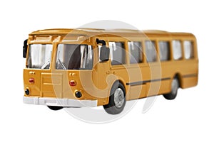 Toy model of old soviet bus isolated on white