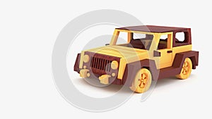 Toy model wooden car all-wheel drive 3D rendering
