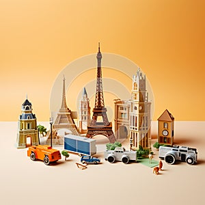 These toy models of buildings from around the world are shown. travel concept with landmarks