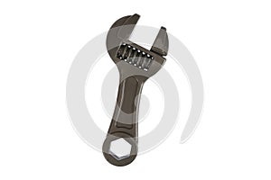 A toy monkey wrench. On a white background, isolated