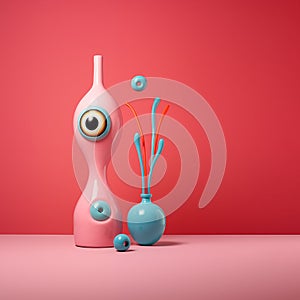 Toy monster shaped elements with eyes. Funny 3D conceptual background.