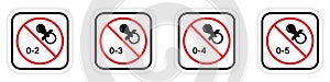 Toy Not Suitable for Kid Black Silhouette Icon Set. Forbid Pacifier Child Under Age Pictogram. Danger Kid Game Stop