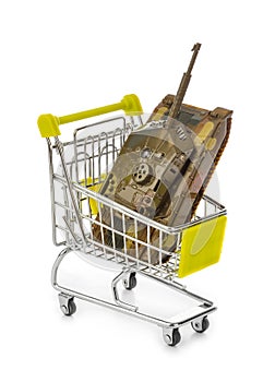 Toy panzer in shopping cart