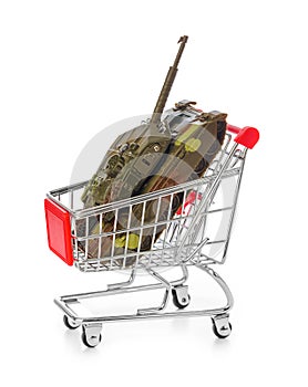 Toy panzer in shopping cart photo