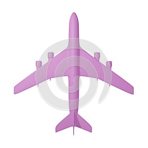 Toy passenger aircraft. Airplane from pink plastic isolated on white background. 3d illustration