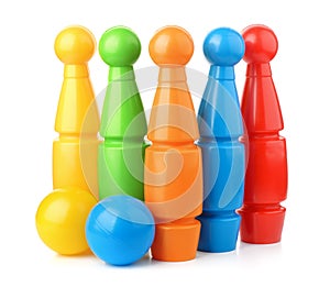 Toy plastic bowling pins and balls set