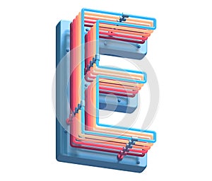 Toy plastic colorful neon font. Letter E