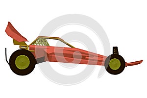 Toy polygonal sports car. Side view. Red car isolated on a white background. 3D. Vector illustration