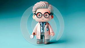 Toy portrait of a doctor. 3d rendering. Generated AI.