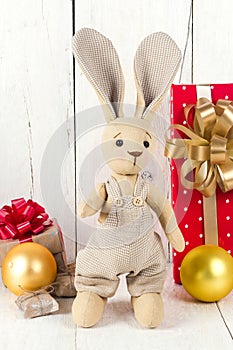 Toy rabbit and gift boxes