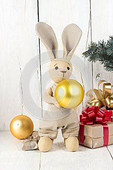 Toy rabbit and gift boxes