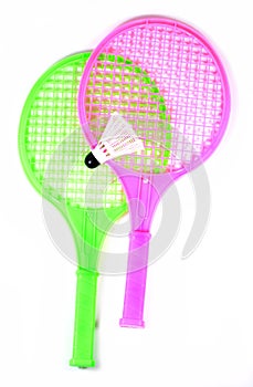 Toy racket with shuttlecock ball