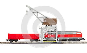 Toy railroad crane loco and wagon