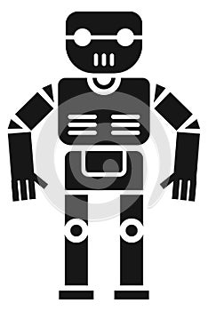 Toy robot icon. Funny android. Black cyborg