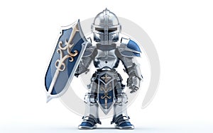 Toy Robot Knight Donned in Shining Armor with Sword -Generative Ai